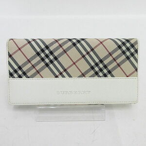 BURBERRY Check Long Wallet Beige Canvas Leather